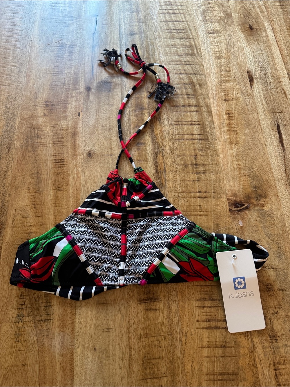 Kuleana bikini bra halter triangle top new with tags NWT XS Tribal geometric